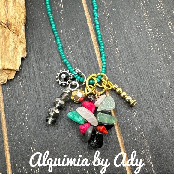 Alquimia Jewelry - Alquimia Green and Red Necklace with Colorful Charms